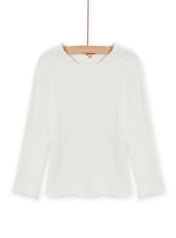 T-shirt écru côtelé enfant fille MAJOUTEE1 / 21W90127TML001