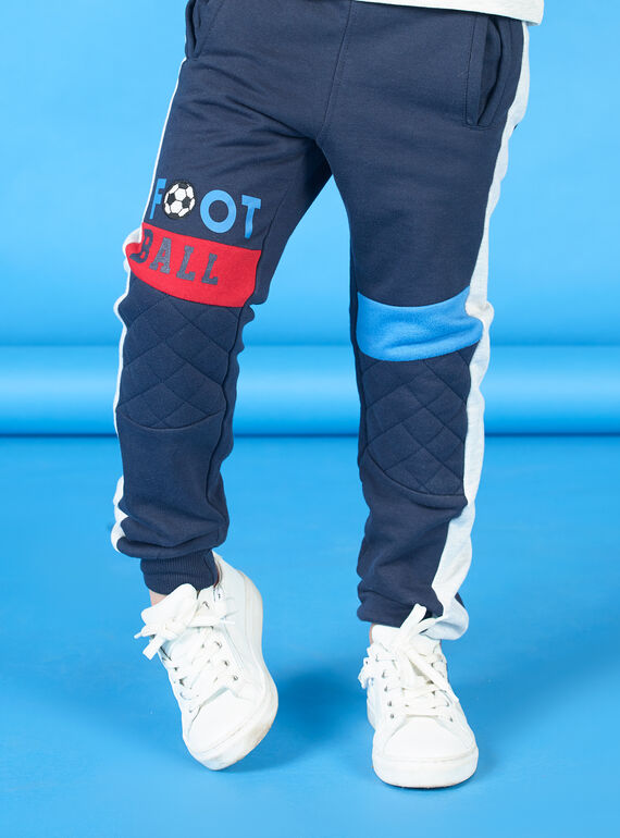 Bas de jogging bleu marine motif football enfant garçon LOHAJOG / 21S902X1JGB705
