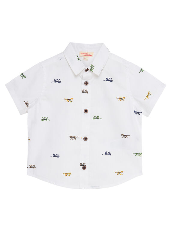 Chemise manches courtes garçon écru avec imprimé tigre JOTROCHEM / 20S902F1CHM001