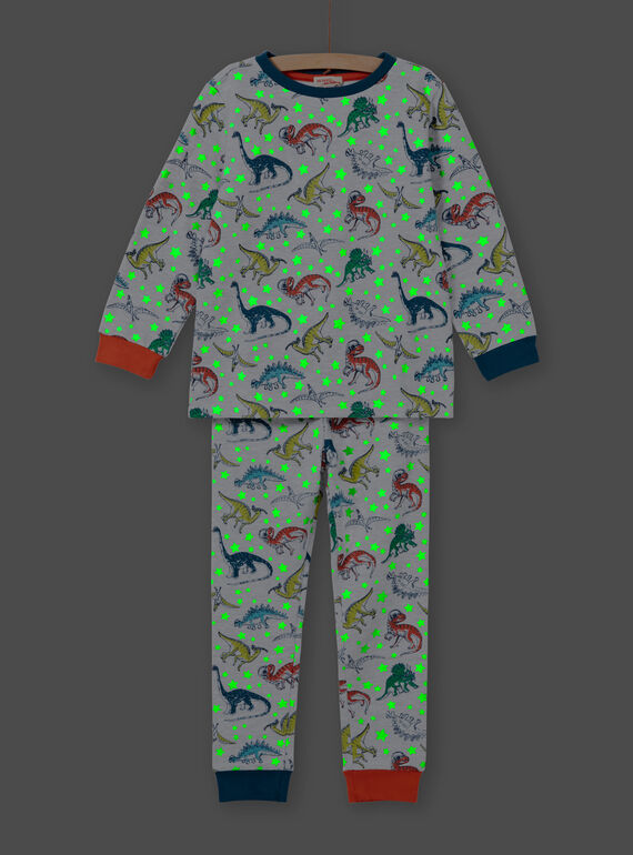 Ensemble pyjama gris chiné phosphorescent à imprimé dinosaure enfant garçon MEGOPYJAOP / 21WH1282PYJJ922