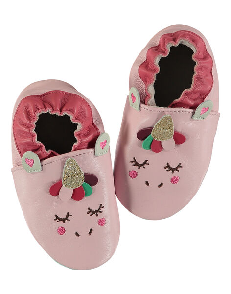 Chausson Licorne Cuir Souple Rose Bebe Fille Chaussons Bebe Dpam