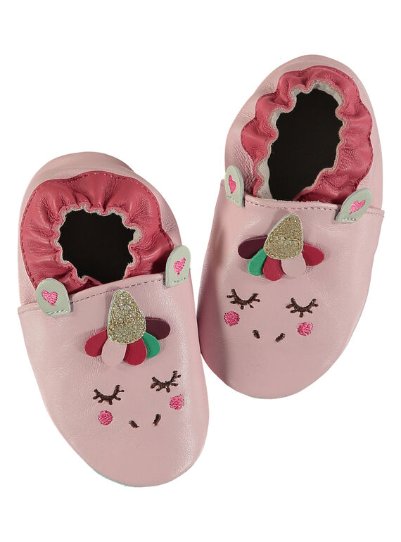 Chausson licorne cuir souple rose bébé fille GNFLICO / 19WK37Z4D3S321