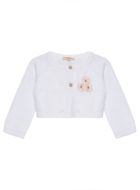 Cardigan blanc en tricot bébé fille JIPOECAR / 20SG09G1CAR000