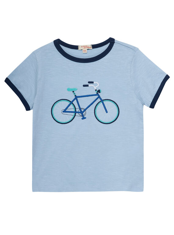 Tee shirt bleu clair garçon broderie vélo JOPOETIEX / 20S902G2TMC213