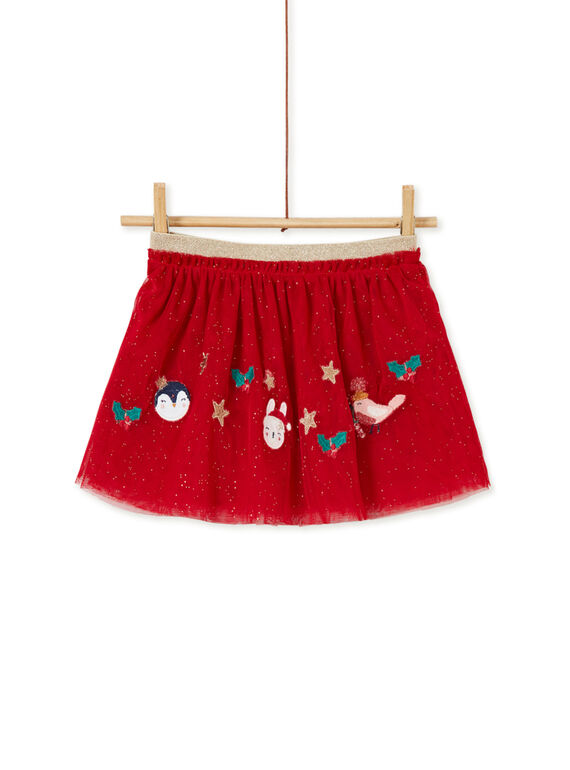 Jupe rouge avec paillettes et broderies bébé fille KINOJUP / 20WG09Q1JUPF529