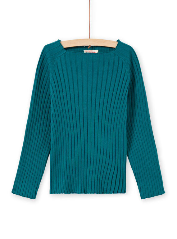 Pull uni manches longues bleu canard enfant fille MAJOPULL2 / 21W901N1PUL714