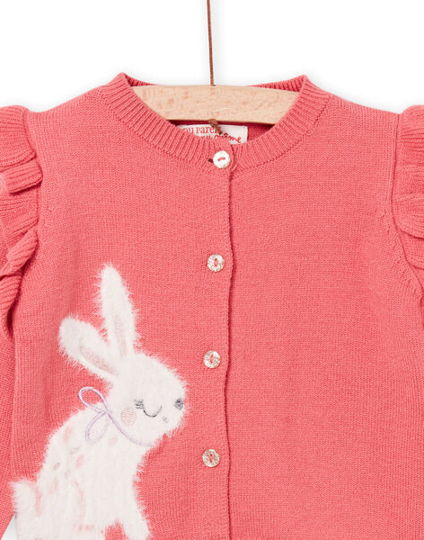 Cardigan rose foncé à animation jacquard lapin PIRHUCAR1 / 22WG09Q1CARD305