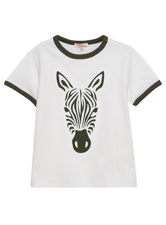 Tee shirt garçon manches courtes écru avec zèbre en volume.  JODUTI6 / 20S902O6TMC001