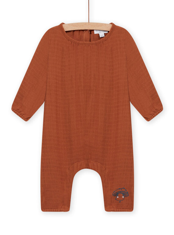 Combinaison marron en gaze de coton naissance mixte MOU1COM2 / 21WF0542CBLI810