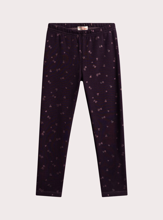Legging violet imprimé fleuri pailleté pour fille  VAJOLEG3 / 24W901K5PAN718