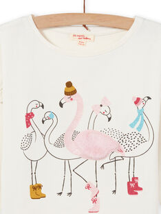 T-shirt écru manches motif flamants roses enfant fille MAHITEE1 / 21W901U2TML003