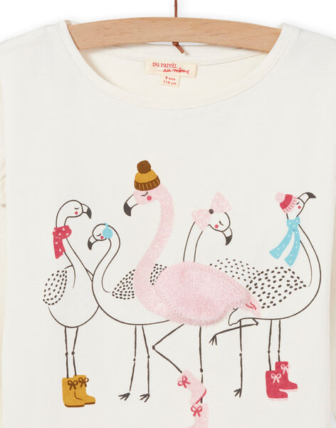 T-shirt écru manches motif flamants roses enfant fille MAHITEE1 / 21W901U2TML003