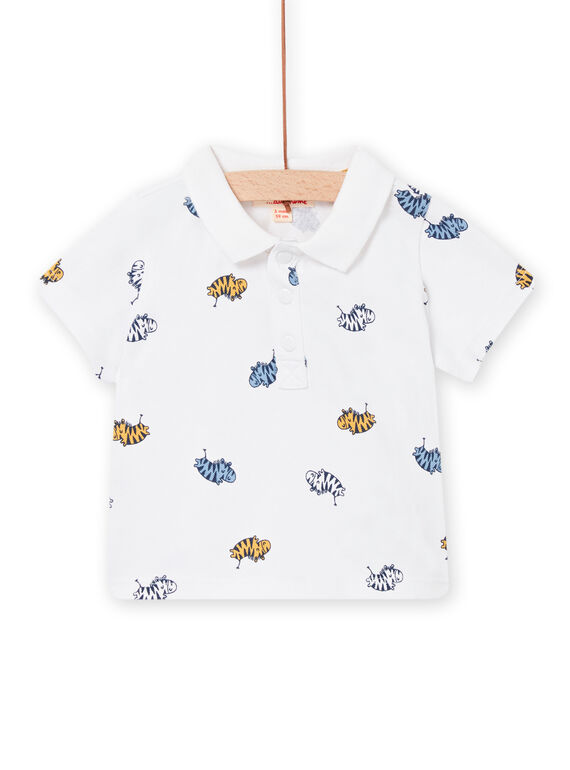 Polo blanc à imprimé zèbre bébé garçon NUSOPOL / 22SG10Q1POL000