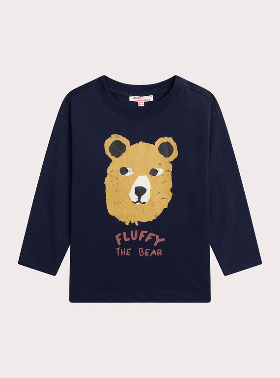 T-shirt bleu manches longues animation ours XOJOTEE1 / 25W902F2TML705