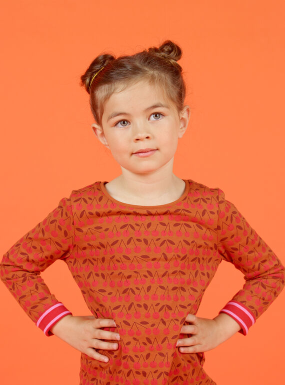T-shirt manches longues réversible camel et rouge enfant fille MACOMTEE4 / 21W901L4TML420