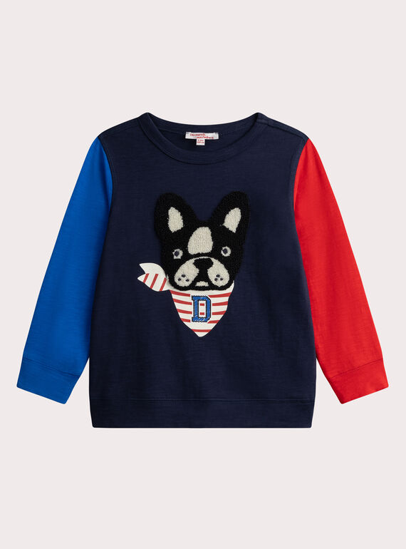 T-shirt à manches longues bleu foncé animation chien WOKATEE3 / 25S90232TMLC243