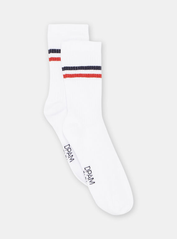 Chaussettes blanches à motifs rayures garçon : - Chaussettes