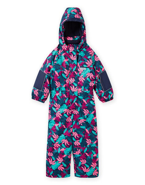 Combinaison de ski bleu marine imprimé feuillage enfant fille MASKICOMB / 21W901R1CBS070