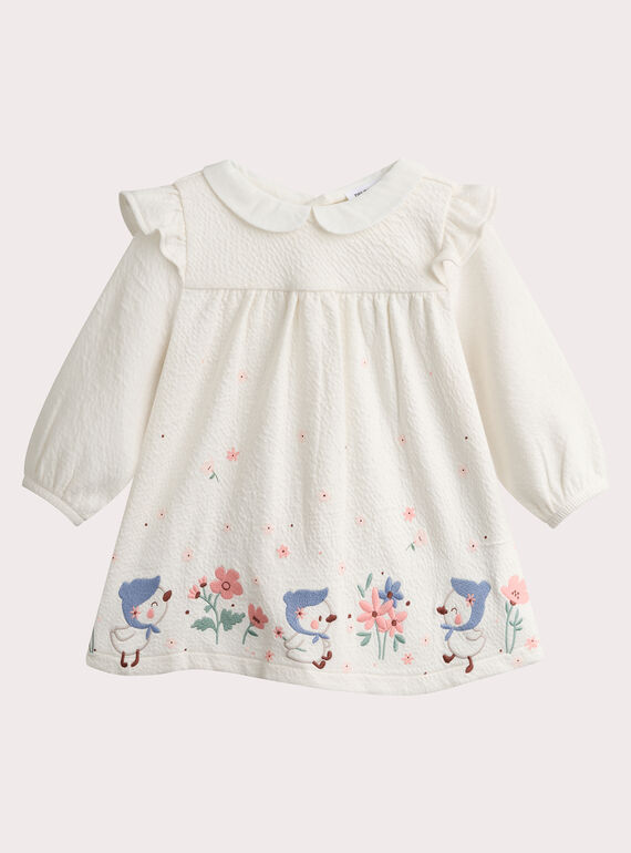 Robe naissance écrue en maille imprimée pour fille  VOU1ROB / 24WF03C1ROB001