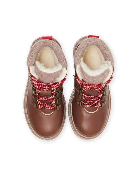 Boots cuir fourrées marrons à lacets enfant garçon MOBOOTMONT / 21XK3681D0D802