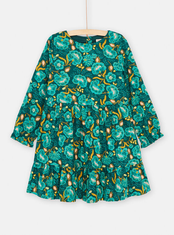 Robe bleu canard à imprimé fleuri pour fille SADUROB1 / 23W901P2ROB714