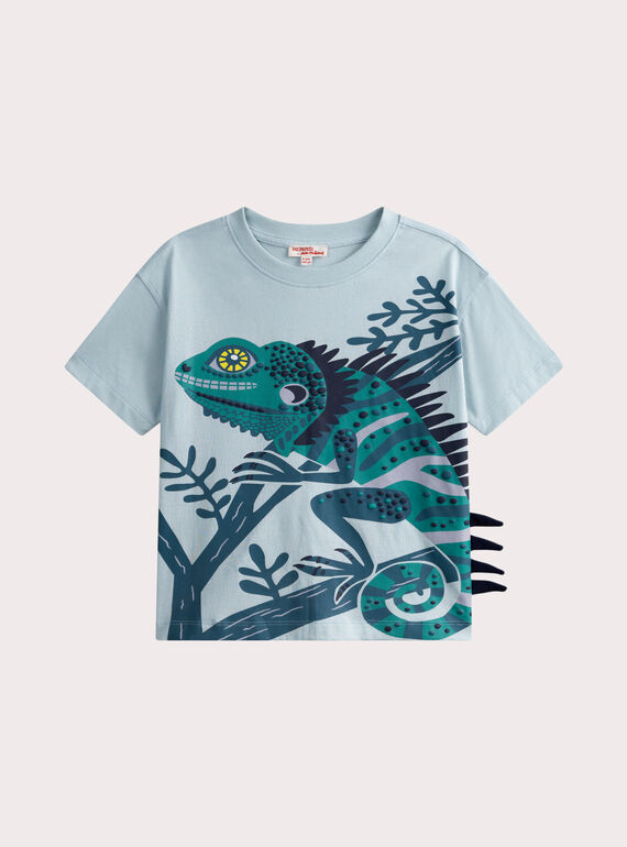 T-shirt bleu manches courtes animation lézard WOBOTI1 / 25S902R3TMC213
