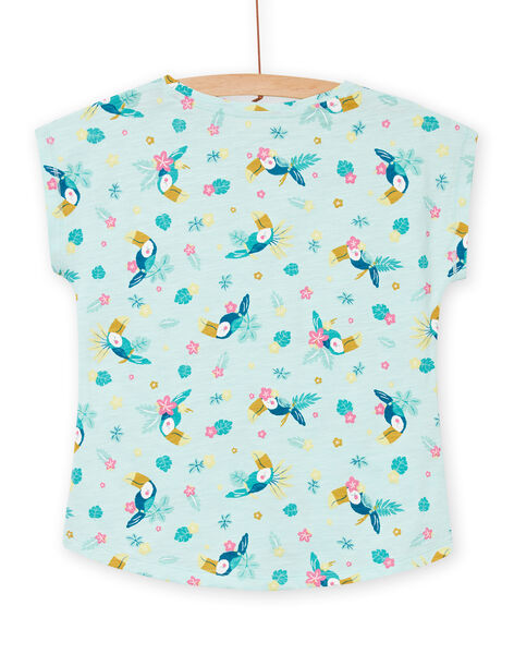 T-shirt bleu glacier à imprimé perroquet et fleuri enfant fille NAJOTI8 / 22S901C3TMC219