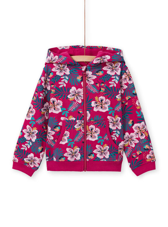 Haut de jogging à capuche fuchsia à imprimé fleuri enfant fille MAJOHAUJOG1EX / 21W90115JGHD312
