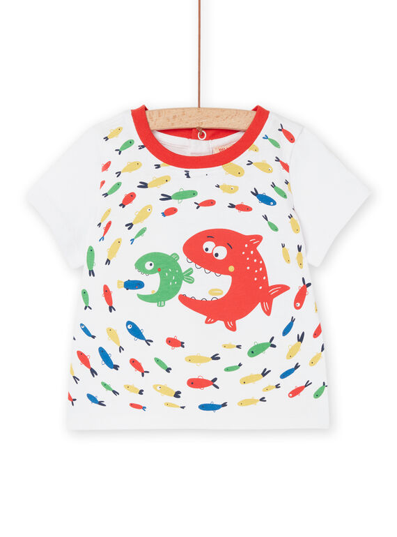 T-shirt blanc et rouge à motifs poissons RUPOPTI1 / 23SG10X2TMC000