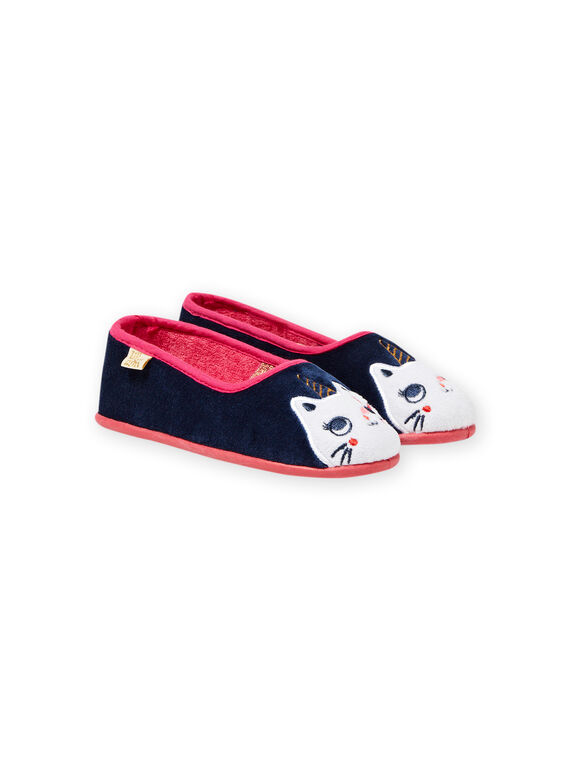 Pantoufles bleu marine motif chat licorne enfant fille MAPANTCATLIC / 21XK3534D07070