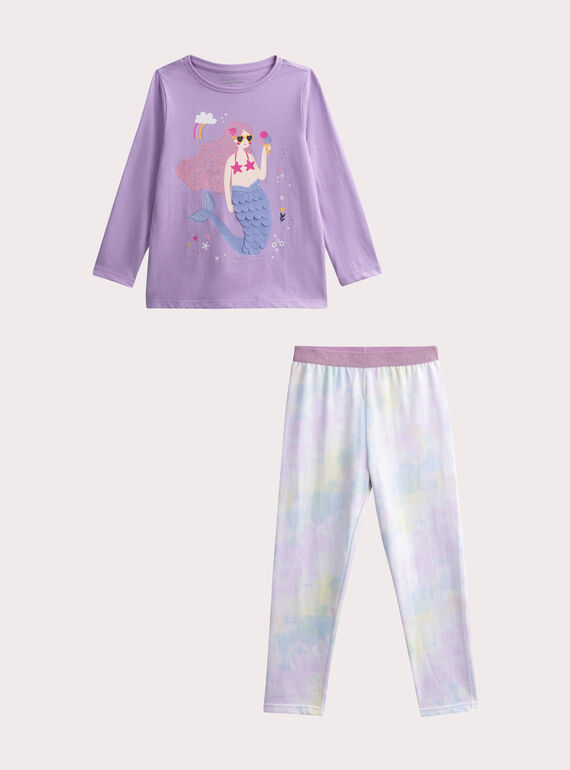 Pyjama mauve sirène pour enfant fille WEFAPYJMER / 25SH11B2PYJ328
