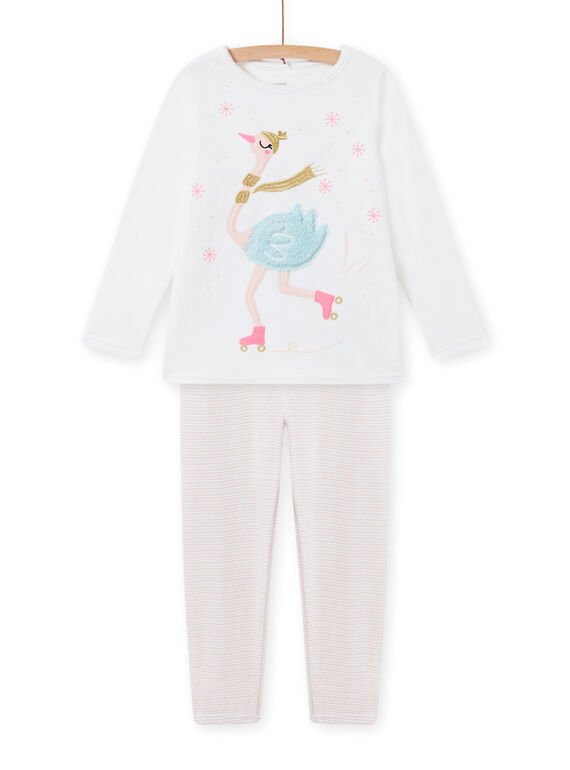 Ensemble pyjama écru en velours motif cygne enfant fille MEFAPYJOST / 21WH1195PYJ001