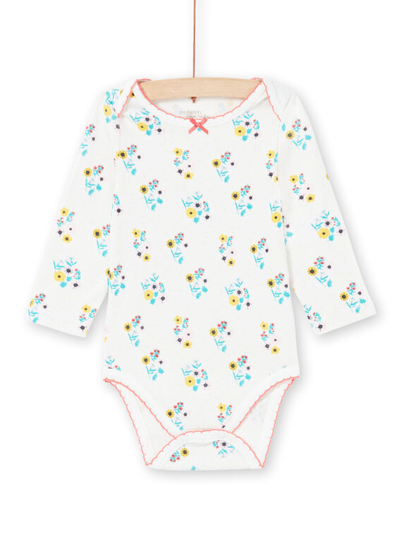 Body écru et turquoise imprimé fleuri bébé fille MEFIBODAOP / 21WH13B4BDL001