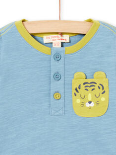 T-shirt bleu à manches longues retroussables bébé garçon MUJOTUN1 / 21WG1021TML020