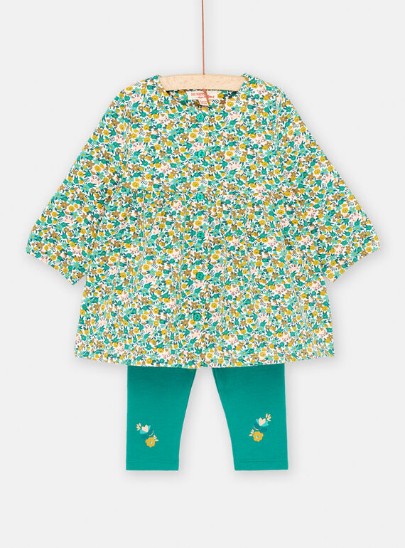 Ensemble écru et vert à imprimé fleuri pour bébé fille SIDUENS / 23WG09P1ENS001