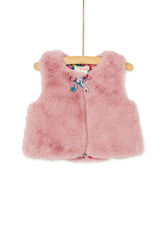 Gilet sans manche rose fausse fourrure bébé fille KIBRICAR2 / 20WG09F1CAR303