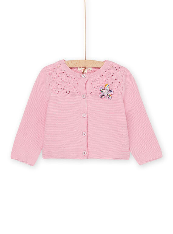 Cardigan rose avec fleur cousue RIEXOCAR / 23SG09V1CARD315