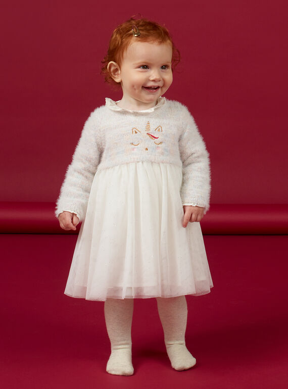 Robe bi-matière motif licorne fantaisie bébé fille MINOROB3 / 21WG09Q2ROB001