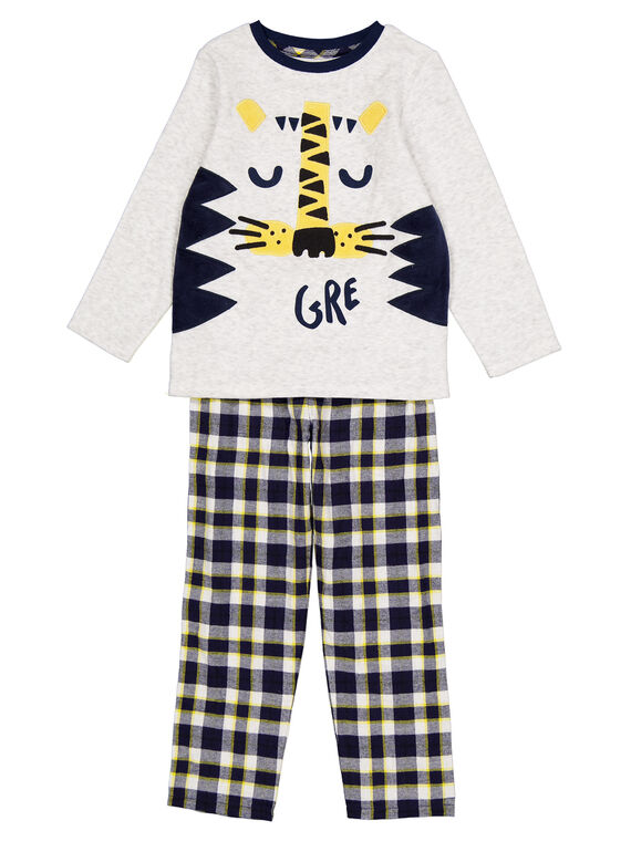 Pyjama gris chiné en velours et bas flanelle enfant garçon GEGOPYJFLA / 19WH12NBPYJJ922