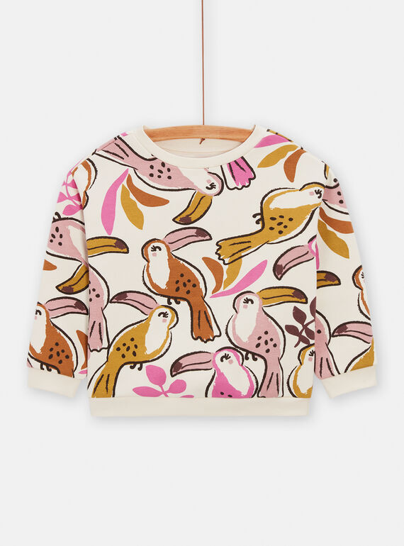 Sweat écru foncé imprimé toucan pour fille TACRISWEA / 24S901L1SWE003