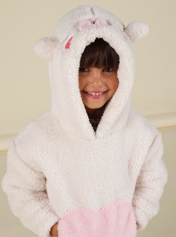 Sweat à capuche écru motif lapin enfant fille MAHISWEA / 21W901U1SWE003