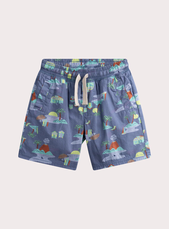 Bermuda bleu gris imprimé en toile  WOTABER4 / 25S902U3BERC202