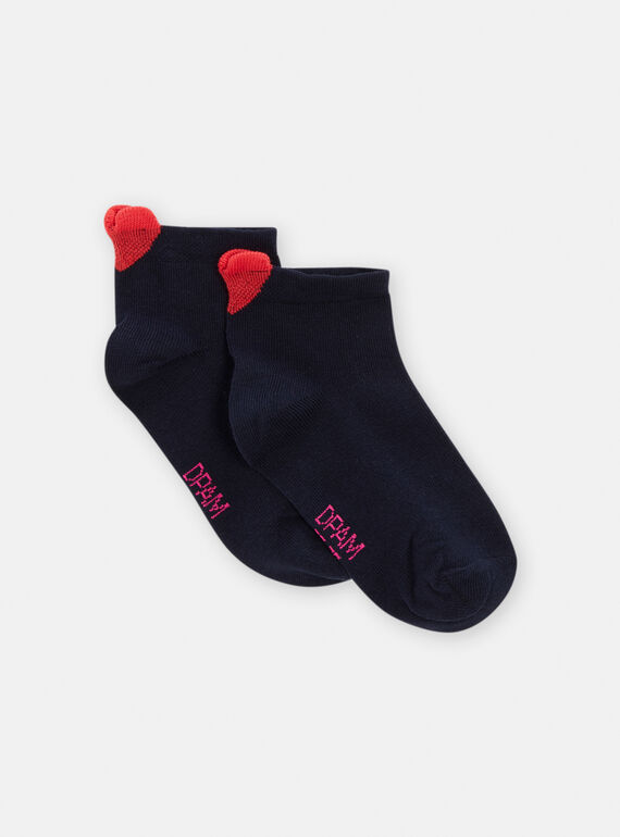 Chaussettes marines à languettes coeurs pour fille TYAJOSCHO1B / 24SI0182SOQ070