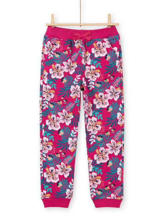 Jogging rose foncé et bleu imprimé fleuri enfant fille MAJOBAJOG1EX / 21W90115JGBD312