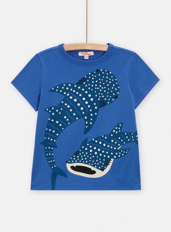 T-shirt bleu électrique animation baleine pour garçon TOJOTI7 / 24S902D2TMCC210