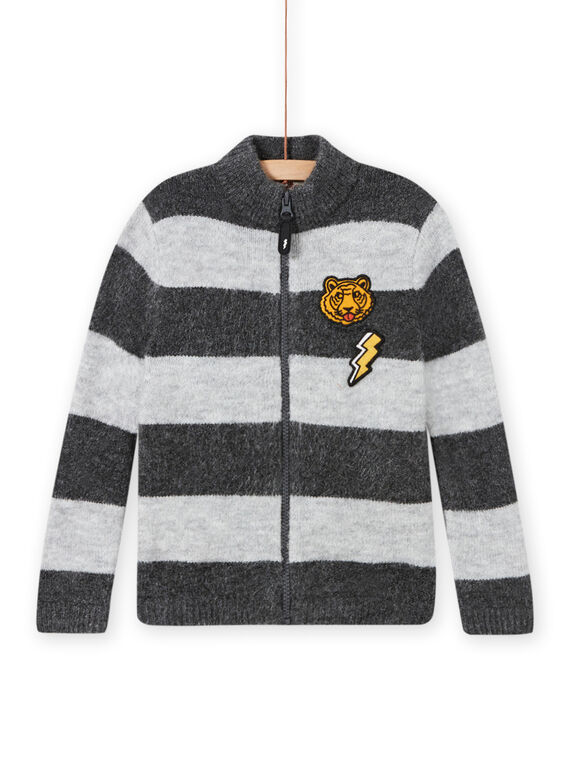 Gilet zippé en tricot rayé brodé enfant garçon MOHIGIL1 / 21W902U1GIL944
