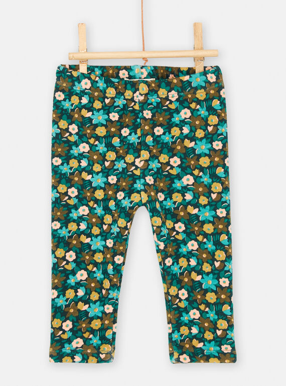 Pantalon bleu pétrole à imprimé fleuri pour bébé fille SIDUPAN2 / 23WG09P2PAN716