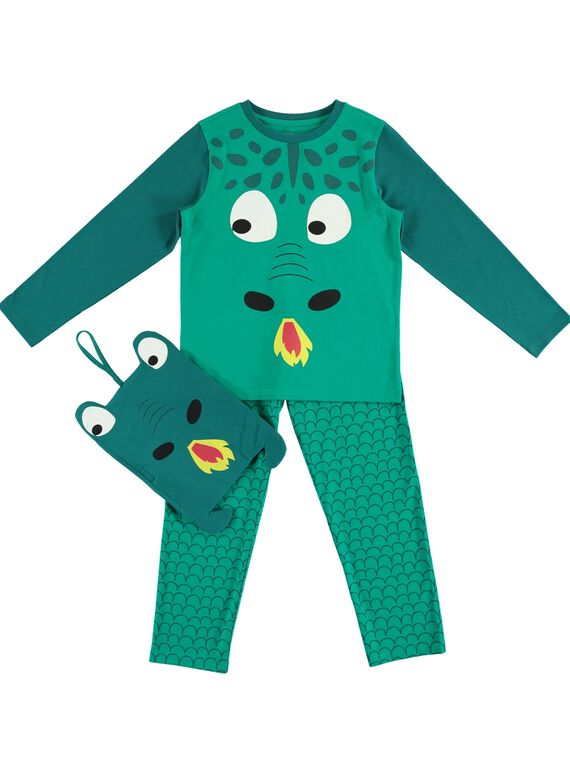 Pyjama déguisement vert enfant garçon avec son range-pyjama JEGOPYJMAN1 / 20SH12L2PYGG606