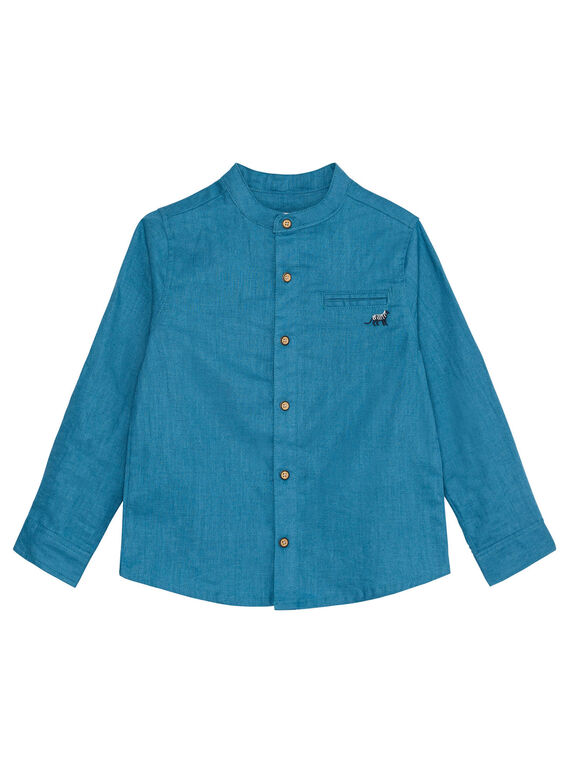 Chemise uni bleu en lin et coton garçon JOJACHEM / 20S902B2CHM215