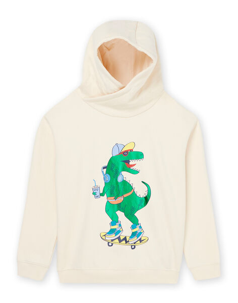 Sweat à capuche blanc crème à motif dinosaure ROPURSWE2 / 23S902L1SWEA002
